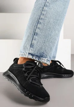 Czarne Zamszowe Sneakersy z Wkładką ze Skóry Naturalnej Dolavienne