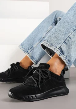 Czarne Zamszowe Sneakersy z Wkładką ze Skóry Naturalnej Dolavienne