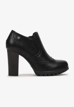 Czarne Zasuwane Półbuty na Obcasie Liniwen