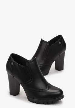 Czarne Zasuwane Półbuty na Obcasie Liniwen