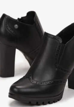 Czarne Zasuwane Półbuty na Obcasie Liniwen