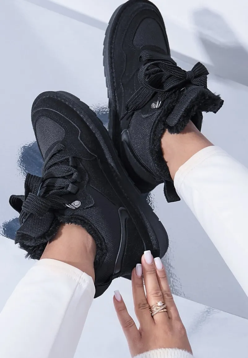 Czarne Zimowe Sneakersy Vices Stylizowane na Śniegowce z Futerkiem Tennira