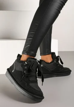 Czarne Zimowe Sneakersy Vices Stylizowane na Śniegowce z Futerkiem Tennira