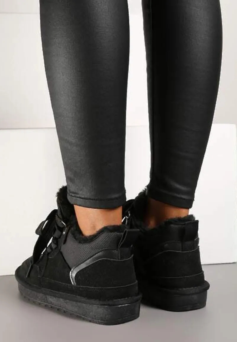 Czarne Zimowe Sneakersy Vices Stylizowane na Śniegowce z Futerkiem Tennira