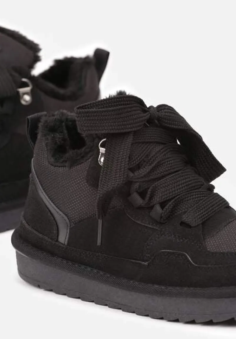 Czarne Zimowe Sneakersy Vices Stylizowane na Śniegowce z Futerkiem Tennira