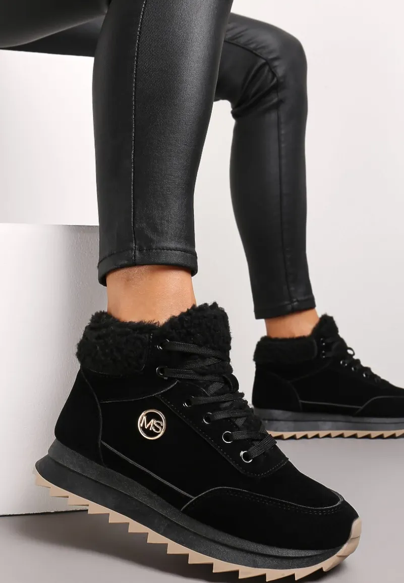 Czarne Zimowe Sneakersy ze Sztucznym Futerkiem Turelia