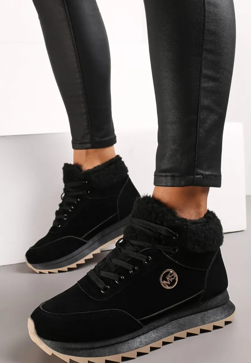 Czarne Zimowe Sneakersy ze Sztucznym Futerkiem Turelia