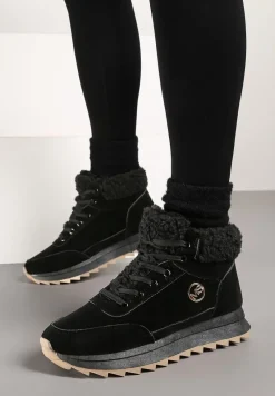 Czarne Zimowe Sneakersy ze Sztucznym Futerkiem Turelia