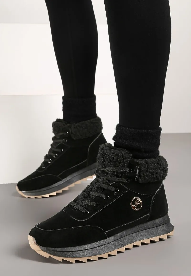 Czarne Zimowe Sneakersy ze Sztucznym Futerkiem Turelia