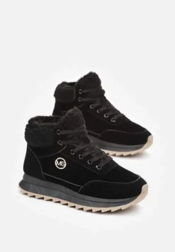 Czarne Zimowe Sneakersy ze Sztucznym Futerkiem Turelia
