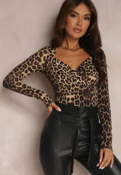 Czarno-Beżowa Bluzka w Zwierzęcy Print Iphicraethon