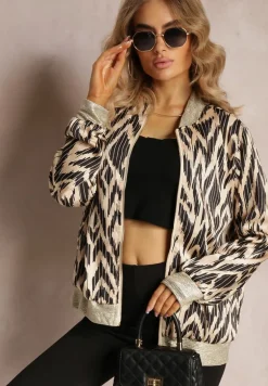 Czarno-Beżowa Połyskująca Bluza typu Bomberka Zasuwana Niatas