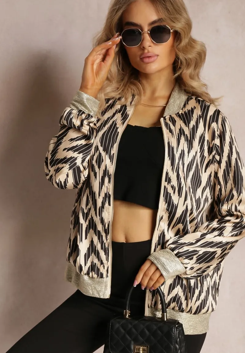 Czarno-Beżowa Połyskująca Bluza typu Bomberka Zasuwana Niatas