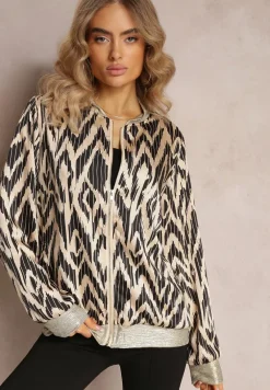 Czarno-Beżowa Połyskująca Bluza typu Bomberka Zasuwana Niatas