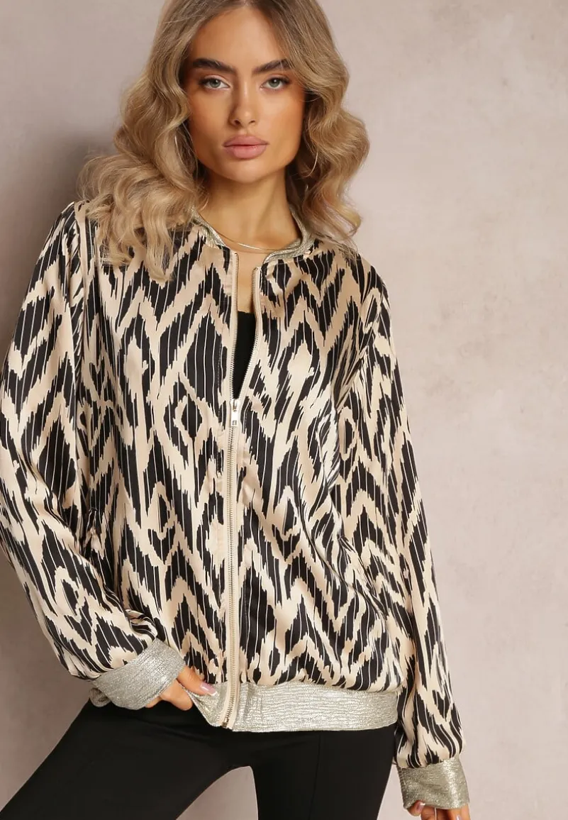 Czarno-Beżowa Połyskująca Bluza typu Bomberka Zasuwana Niatas
