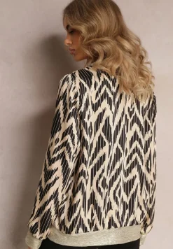 Czarno-Beżowa Połyskująca Bluza typu Bomberka Zasuwana Niatas