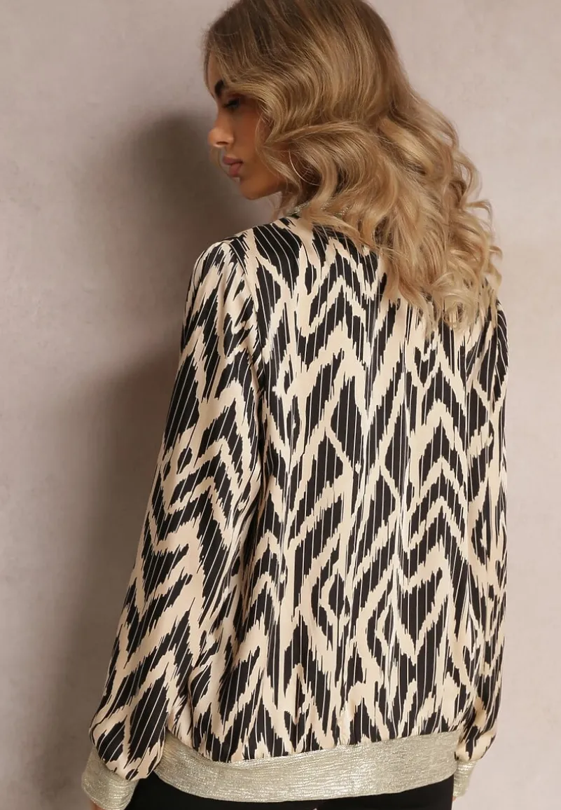 Czarno-Beżowa Połyskująca Bluza typu Bomberka Zasuwana Niatas