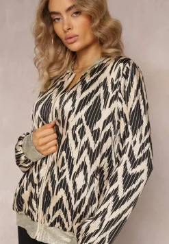 Czarno-Beżowa Połyskująca Bluza typu Bomberka Zasuwana Niatas