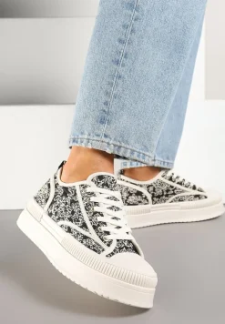 Czarno-Beżowe Trampki na Platformie z Abstrakcyjnym Wzorem Wulinea