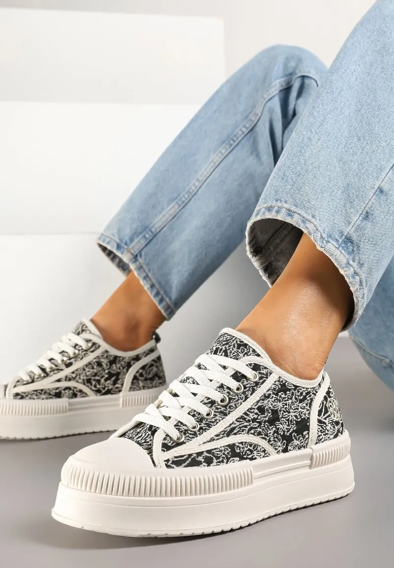 Czarno-Beżowe Trampki na Platformie z Abstrakcyjnym Wzorem Wulinea