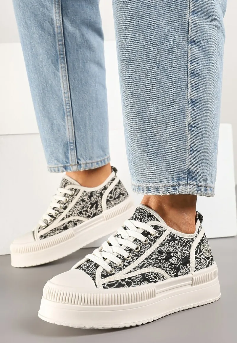 Czarno-Beżowe Trampki na Platformie z Abstrakcyjnym Wzorem Wulinea