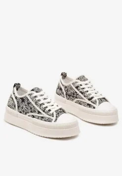 Czarno-Beżowe Trampki na Platformie z Abstrakcyjnym Wzorem Wulinea