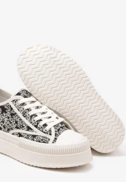 Czarno-Beżowe Trampki na Platformie z Abstrakcyjnym Wzorem Wulinea