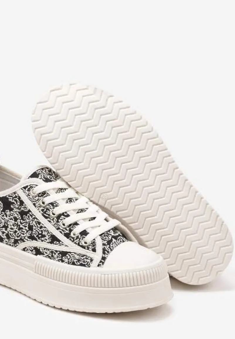 Czarno-Beżowe Trampki na Platformie z Abstrakcyjnym Wzorem Wulinea