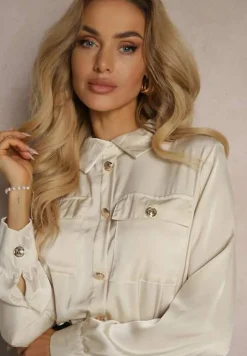 Czarno-Beżowy Kombinezon z Koszulową Górą Zdobiony Wiązaniem i Eleganckimi Guzikami Eliti