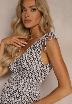 Czarno-Beżowy Kombinezon z Długimi Nogawkami i Szeroką Gumką w Talii Belamy