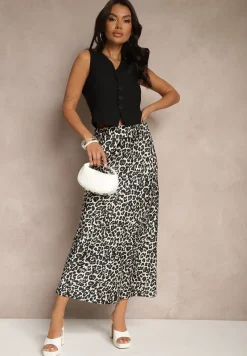 Czarno-Biała Spódnica High Waist ze Zwierzęcym Printem i Gumką w Talii Dimella