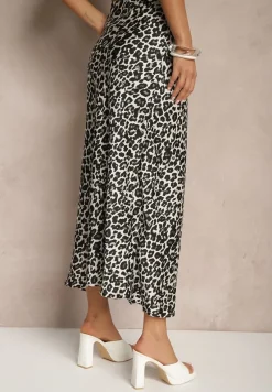 Czarno-Biała Spódnica High Waist ze Zwierzęcym Printem i Gumką w Talii Dimella