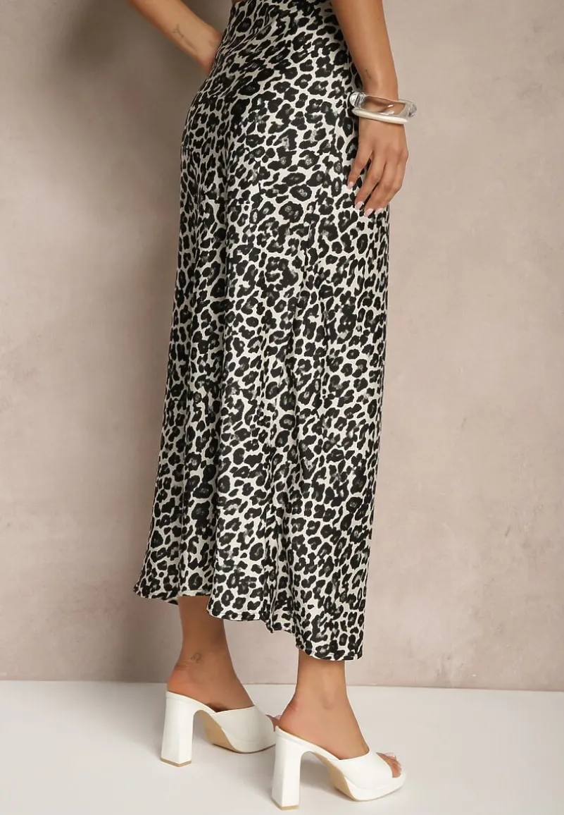 Czarno-Biała Spódnica High Waist ze Zwierzęcym Printem i Gumką w Talii Dimella