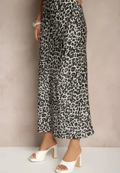 Czarno-Biała Spódnica High Waist ze Zwierzęcym Printem i Gumką w Talii Dimella