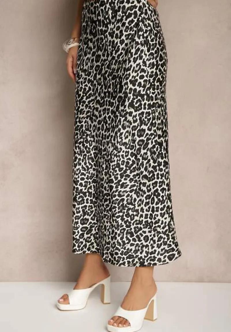 Czarno-Biała Spódnica High Waist ze Zwierzęcym Printem i Gumką w Talii Dimella