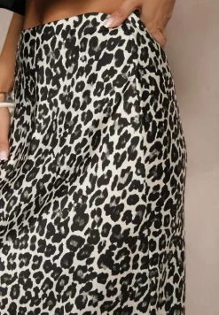 Czarno-Biała Spódnica High Waist ze Zwierzęcym Printem i Gumką w Talii Dimella