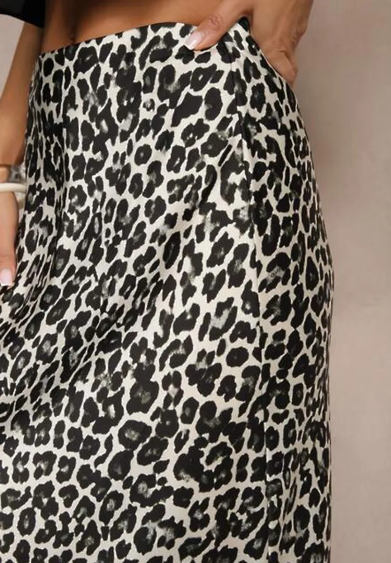 Czarno-Biała Spódnica High Waist ze Zwierzęcym Printem i Gumką w Talii Dimella