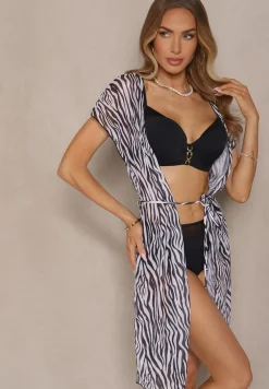 Czarno-Biała Wiązana Narzutka Plażowa Sadeleve