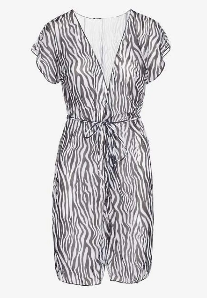 Czarno-Biała Wiązana Narzutka Plażowa Sadeleve