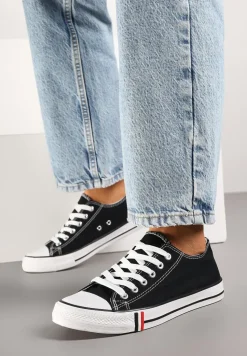 Czarno-Białe Basicowe Trampki pod Kostkę Lilamea