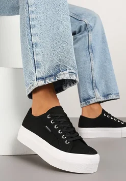 Czarno-Białe Basicowe Trampki na Platformie Mailiselle