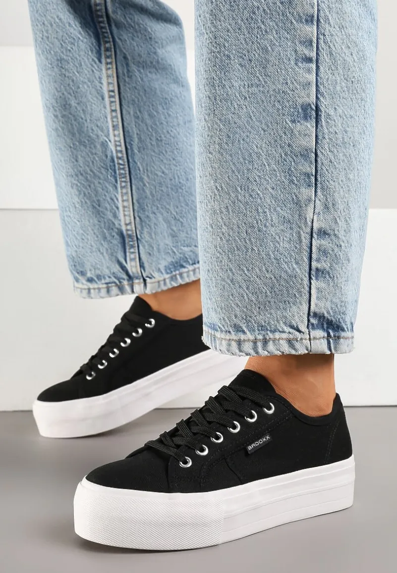 Czarno-Białe Basicowe Trampki na Platformie Mailiselle