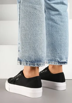 Czarno-Białe Basicowe Trampki na Platformie Mailiselle