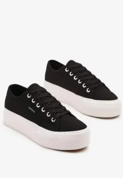 Czarno-Białe Basicowe Trampki na Platformie Mailiselle