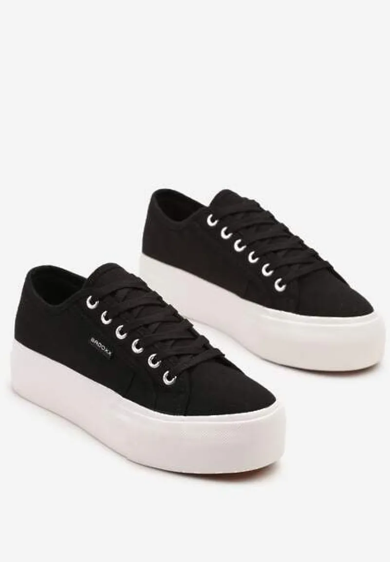 Czarno-Białe Basicowe Trampki na Platformie Mailiselle