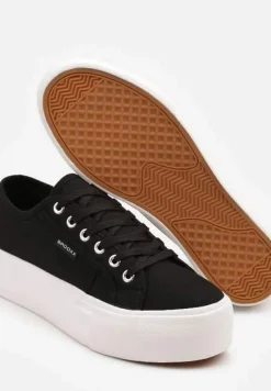 Czarno-Białe Basicowe Trampki na Platformie Mailiselle