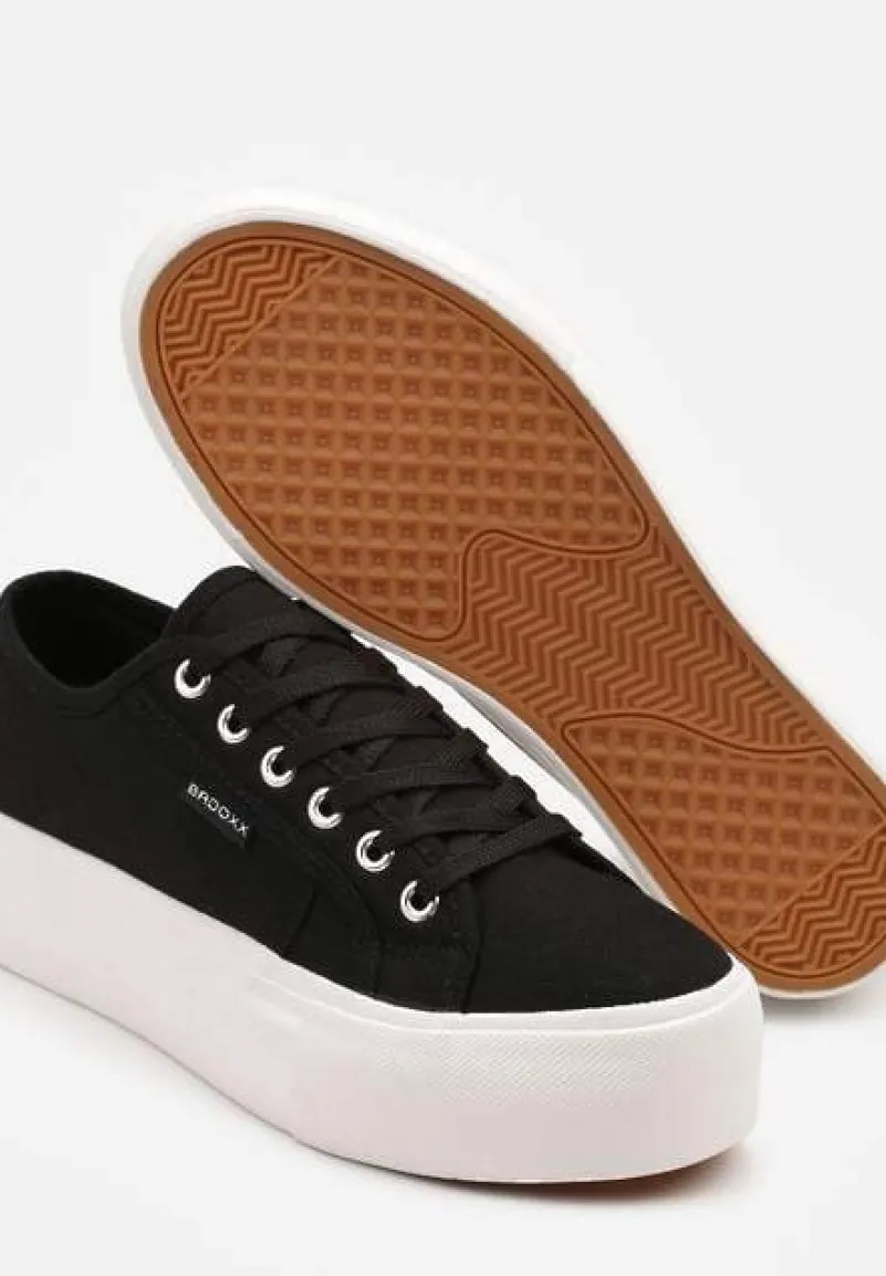 Czarno-Białe Basicowe Trampki na Platformie Mailiselle