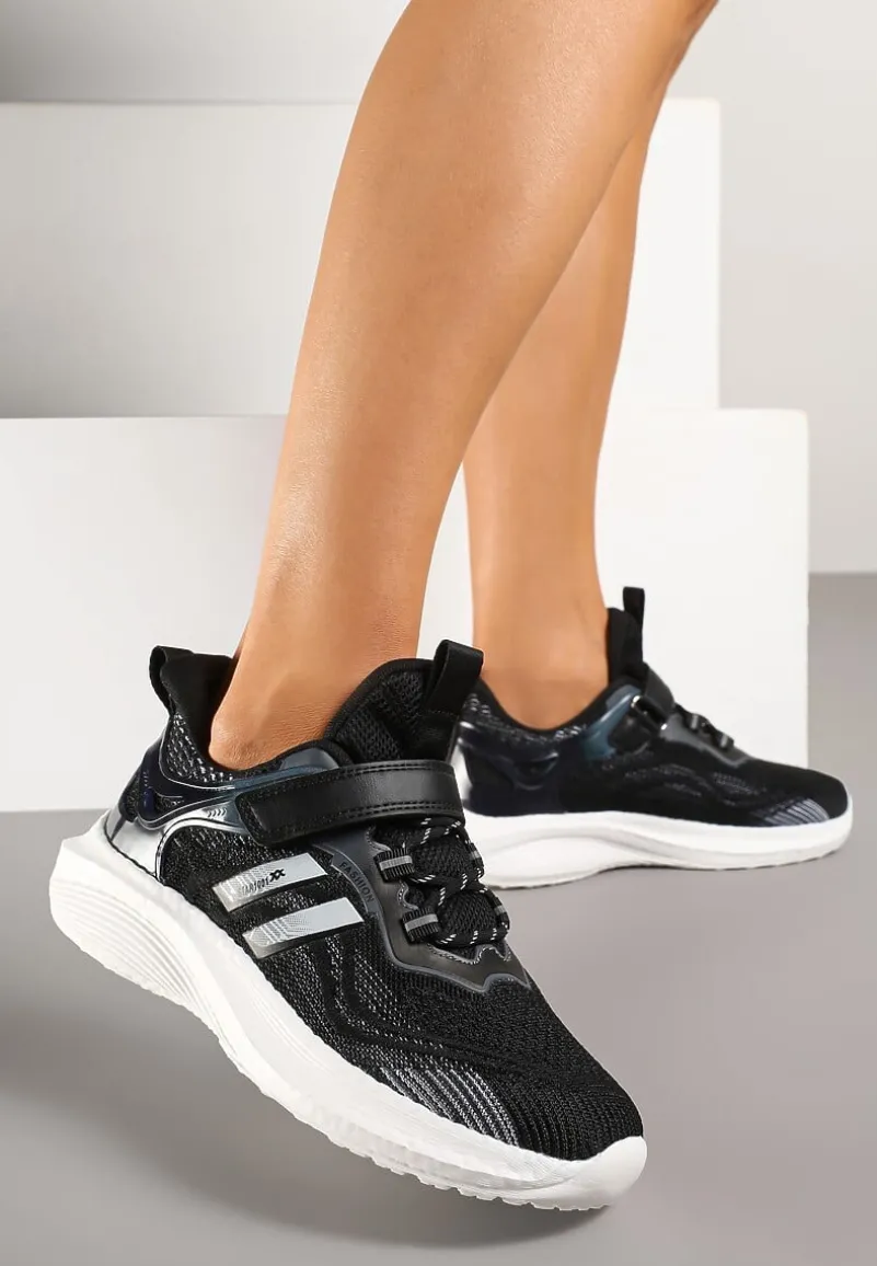 Czarno-Białe Buty Sportowe Sneakersy z Ozdobnymi Paskami Neolina