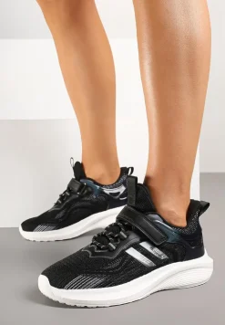 Czarno-Białe Buty Sportowe Sneakersy z Ozdobnymi Paskami Neolina