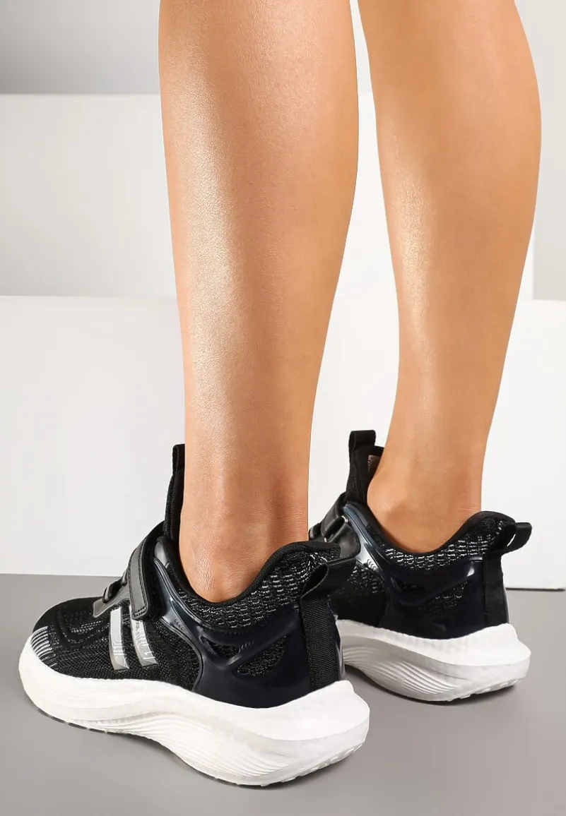Czarno-Białe Buty Sportowe Sneakersy z Ozdobnymi Paskami Neolina
